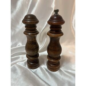 Vtg Set Woodcrest Styson Salt Shaker And Pepper Grinder Wood Made In Japan